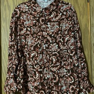 Emily Daniels Long Sleeve Button-Up Brown Blouse Size 22 NWT